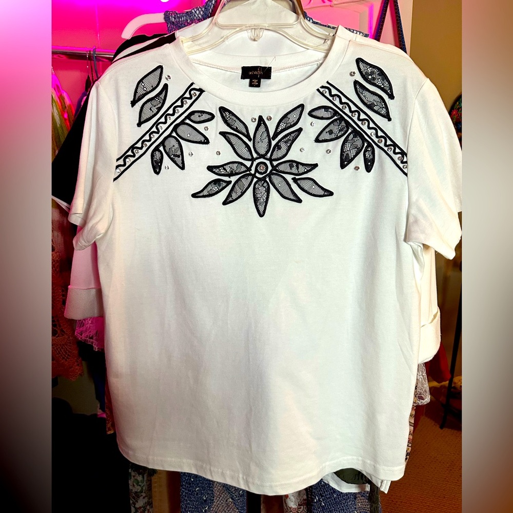 NWT’s White and Black Embroidered Top
